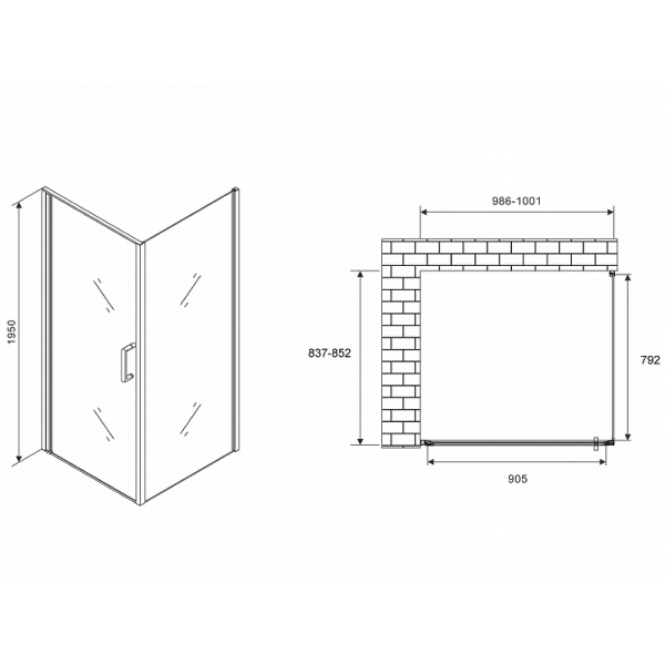 душевой уголок abber sonnenstrand 100x85 ag04100b-s85b профиль черный, стекло прозрачное