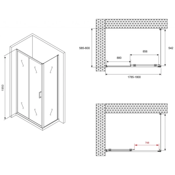 душевой уголок 180x60 см abber schwarzer diamant ag30180b-s60b прозрачное