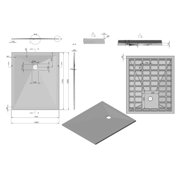 душевой поддон из литого мрамора 120×100 см vincea vst-4sr1012g