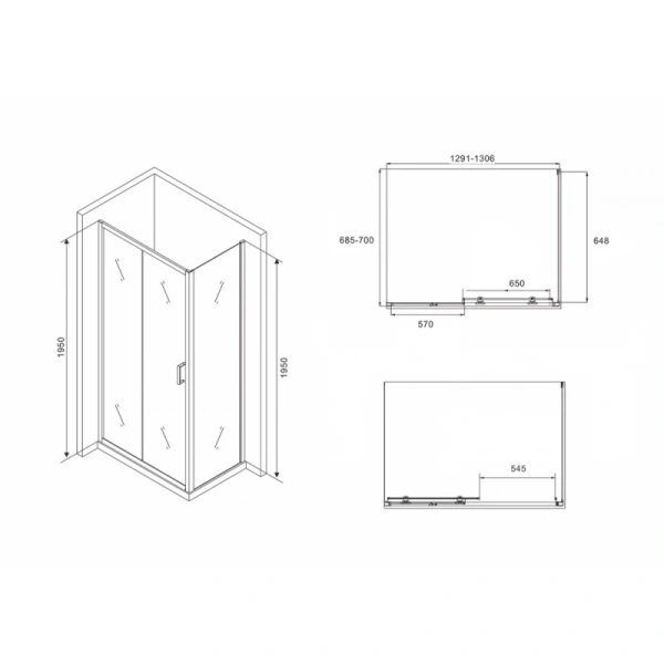 душевой уголок 130x70 см abber schwarzer diamant ag30130b-s70b прозрачное
