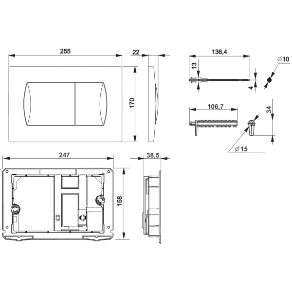 кнопка смыва roca active 62b 8901160b0 для инсталляции, белый