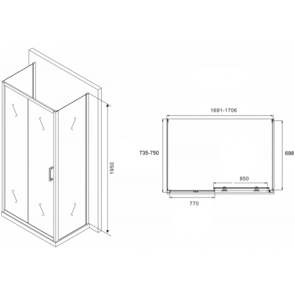 душевой уголок 170x75 см abber schwarzer diamant ag30170b-s75b-s75b прозрачное