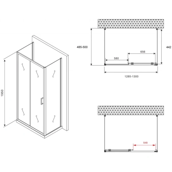 душевой уголок 130x50 см abber schwarzer diamant ag30130b-s50b-s50b прозрачное