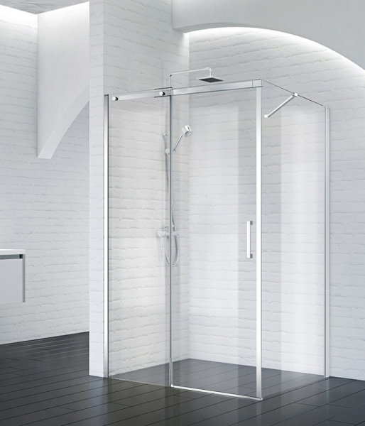 душевая стенка belbagno acqua 80 acqua-80-fix-c-cr профиль хром, стекло прозрачное