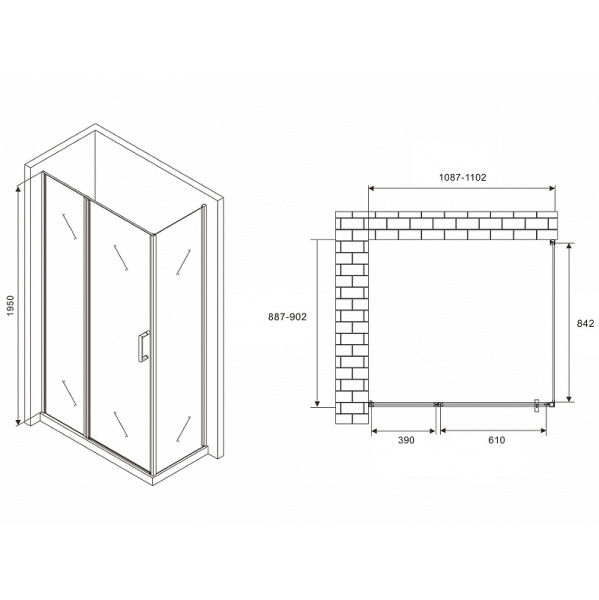 душевой уголок abber sonnenstrand 110×90 ag04110ms-s90m профиль хром, стекло матовое