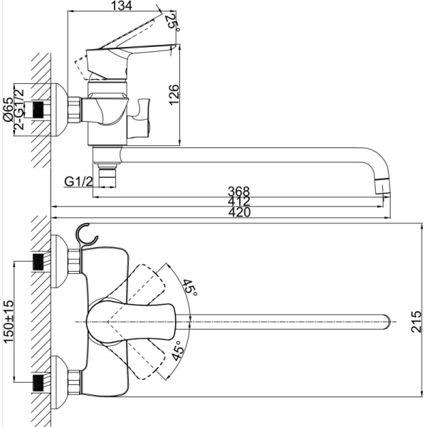 смеситель для ванны с душем d&k reisling rhein da1273341 универсальный