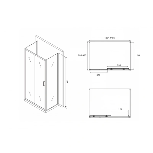 душевой уголок 110x80 см abber schwarzer diamant ag30110b-s80b-s80b прозрачное