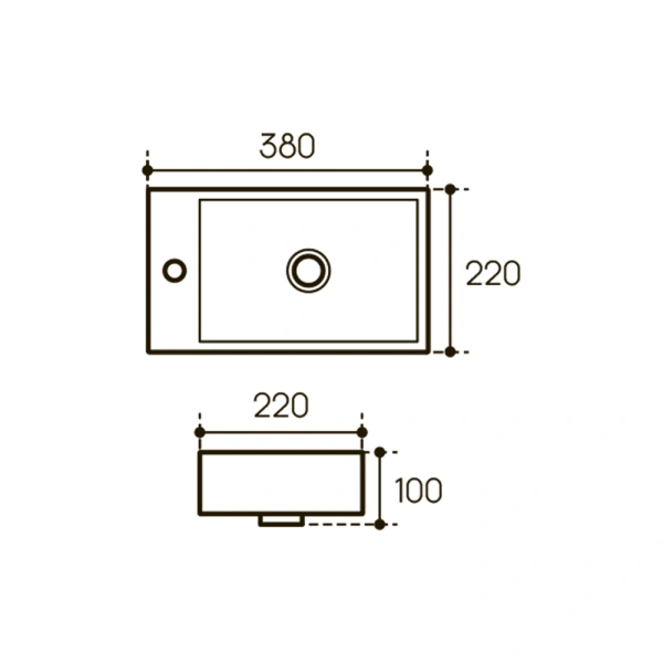 раковина aqueduto pequeno peql0210 подвесная, с 1 отв., под смеситель слева 38x22xh10 см, белый