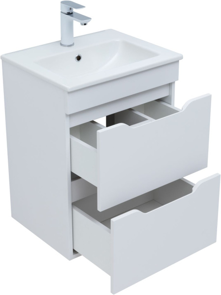 тумба под раковину aquanet практика 00330455 2 ящика, 47.8x38.9 см, белый матовый