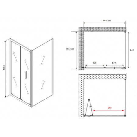 душевой уголок abber sonnenstrand 120×90 ag07120b-s90b профиль черный, стекло прозрачное