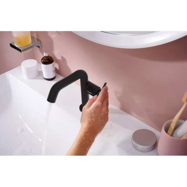 смеситель для раковины hansgrohe tecturis s 73320670 coolstart, с донным клапаном, черный матовый