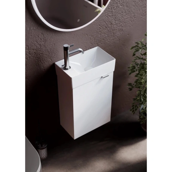 тумба под раковину sancos mini 355х205х500, с распашной дверцей, белая глянцевая арт.mn35wl