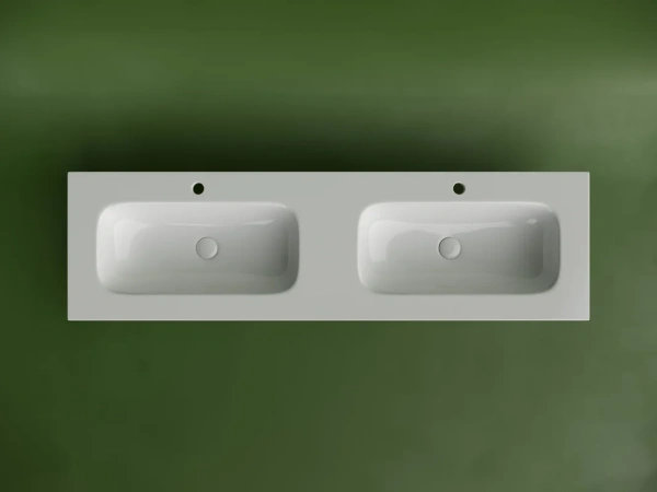 мебельная раковина ceramicanova grace прямоугольная 161см с двумя чашами и отверстиями под смеситель cn7023