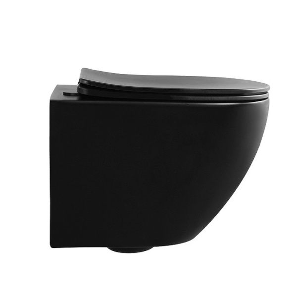 унитаз подвесной abber bequem ac1100mb безободковый, с сиденьем микролифт, черный матовый