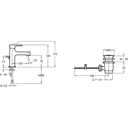 смеситель для раковины jacob delafon strayt mini e8776-cp с донным клапаном