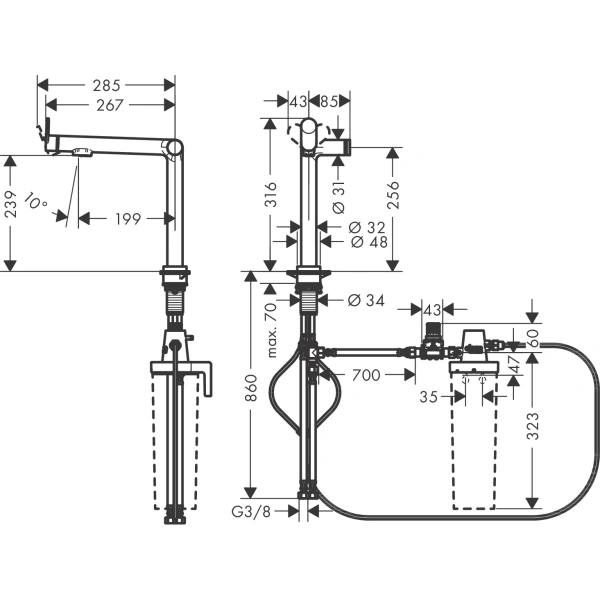 смеситель для кухни с подключением к фильтру hansgrohe aqittura m91 filtersystem 240 76804000, хром