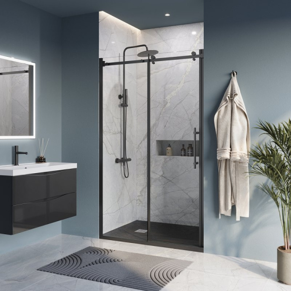 душевая дверь belbagno marino 120 marino-bf-1-120-c-nero профиль черный матовый стекло прозрачное