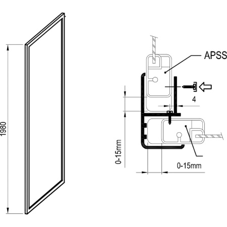 душевая стенка ravak supernova apss-80 94040ur2z1 профиль сатин стекло transparent