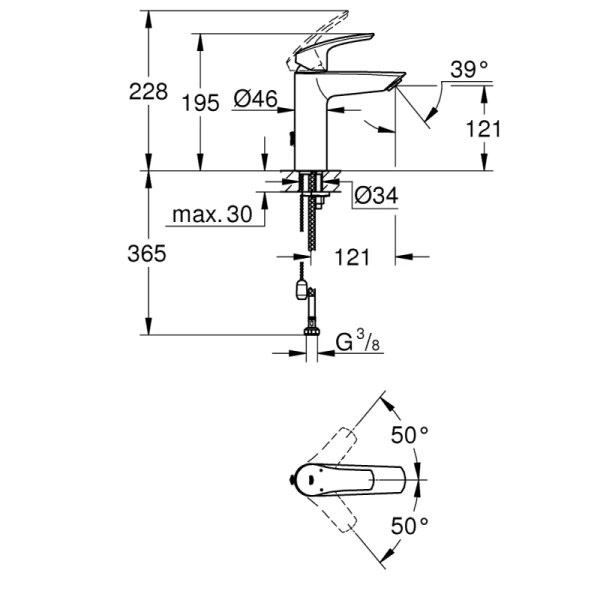 смеситель для раковины с цепочкой grohe eurosmart 23323003