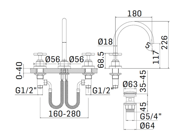 смеситель для раковины mamoli hipster 45180000005k на 3 отв., с донным клапаном, черный матовый