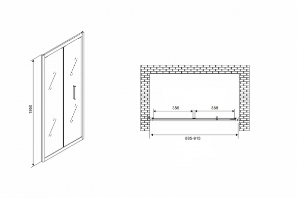 душевая дверь abber sonnenstrand 90 ag07090 профиль хром, стекло прозрачное