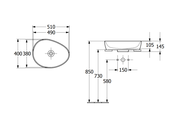 раковина villeroy & boch antao 4a7351r7 накладная, 51x40 см, pure black (чистый черный) с покрытием ceramicplus
