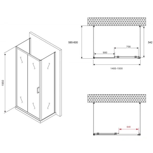 душевой уголок 150x60 см abber schwarzer diamant ag30150b-s60b-s60b прозрачное