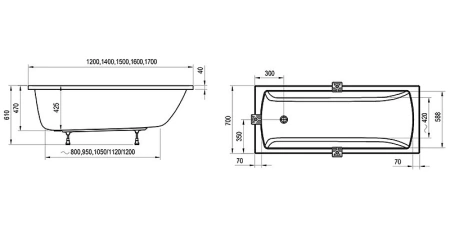 акриловая ванна ravak classic ii 170x70 cc51000000 без гидромассажа