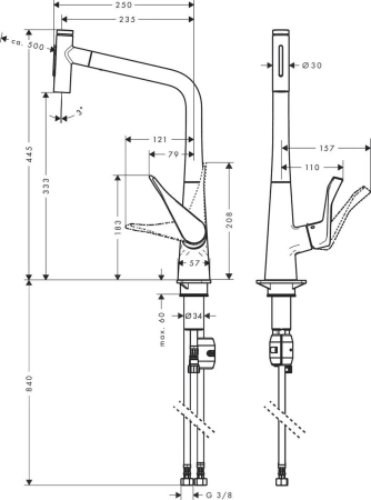 смеситель для кухни hansgrohe metris select m71 73820800, сталь
