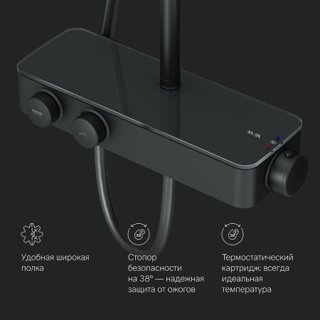 душевая система am.pm inspire v2.0 f0750a422 с термостатом, черный матовый