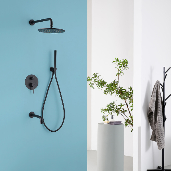 душевая система abber wasser kreis скрытого монтажа, излив, верхний душ, черный матовый, af8117b