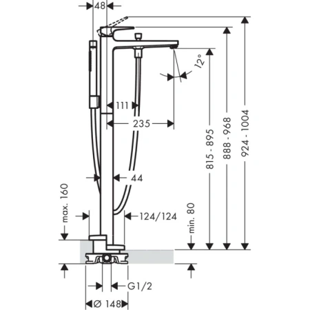 смеситель напольный для ванны hansgrohe metropol 32532000