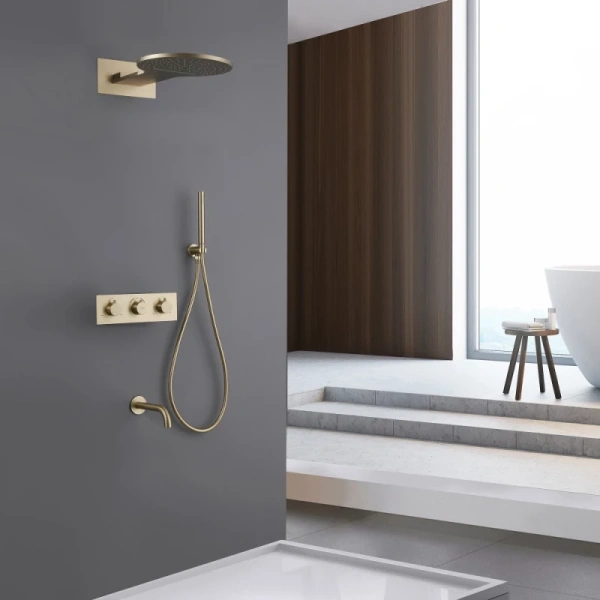 душевой комплект abber wasser kreis af8150g 300 мм, с термостатом, золотой матовый