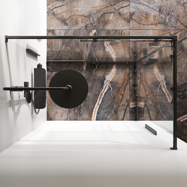 душевой уголок am.pm func 120×80 w84g-403-12080-bт профиль черный матовый, стекло прозрачное