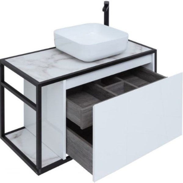 тумба под раковину aquanet nova lite loft 90l 261652 подвесная белый глянец