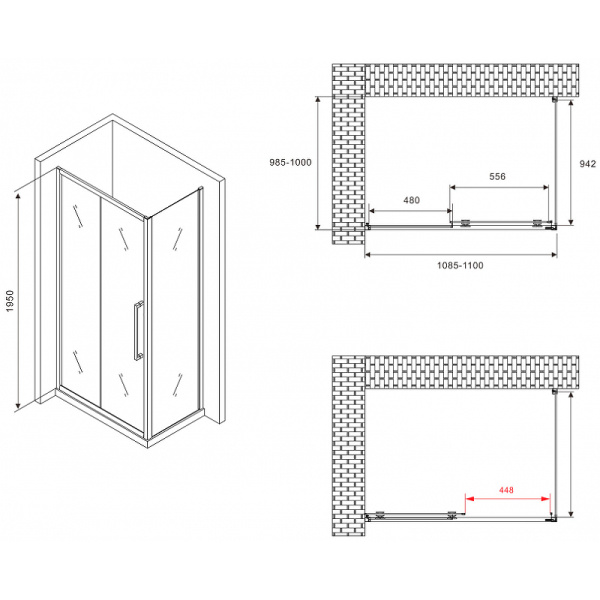 душевой уголок abber schwarzer diamant 110x100 ag30110bmхh-s100bm профиль черный, стекло матовое