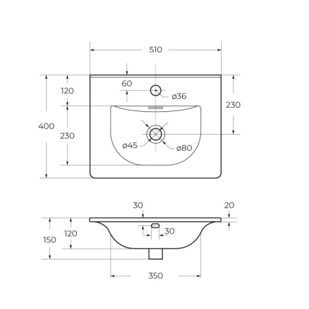 раковина полувстраиваемая belbagno 51 bb500/390etl белая