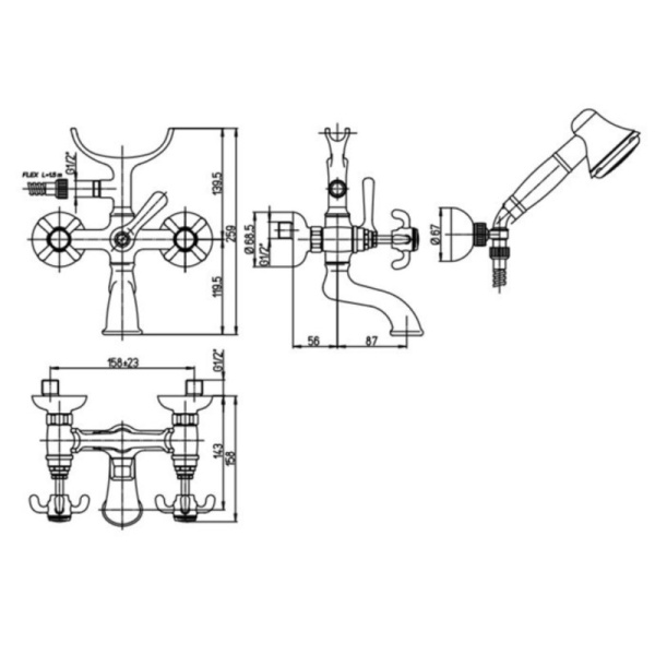 смеситель для ванны с душем paini ornellaia 87cr105 цвет хром