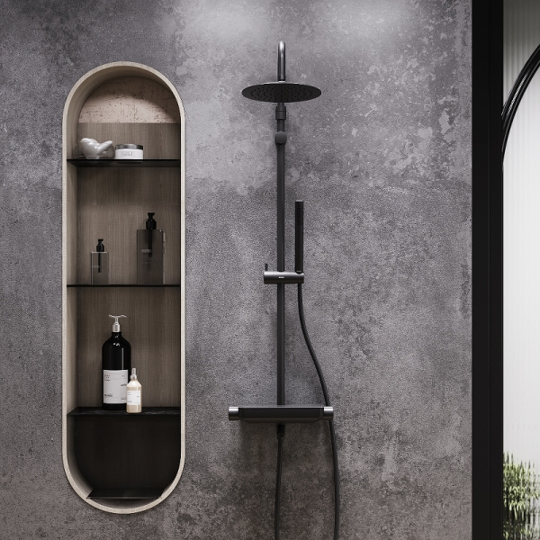 душевая система damixa scandinavian pure 936760300 с термостатом, черный матовый