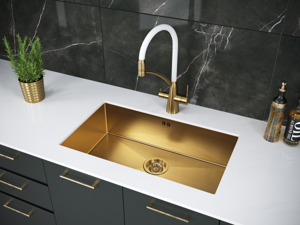 кухонная мойка paulmark next 74 uni pm217444-bg, цвет золотой матовый