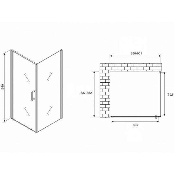 душевой уголок abber sonnenstrand 90x85 ag04090b-s85b профиль черный, стекло прозрачное