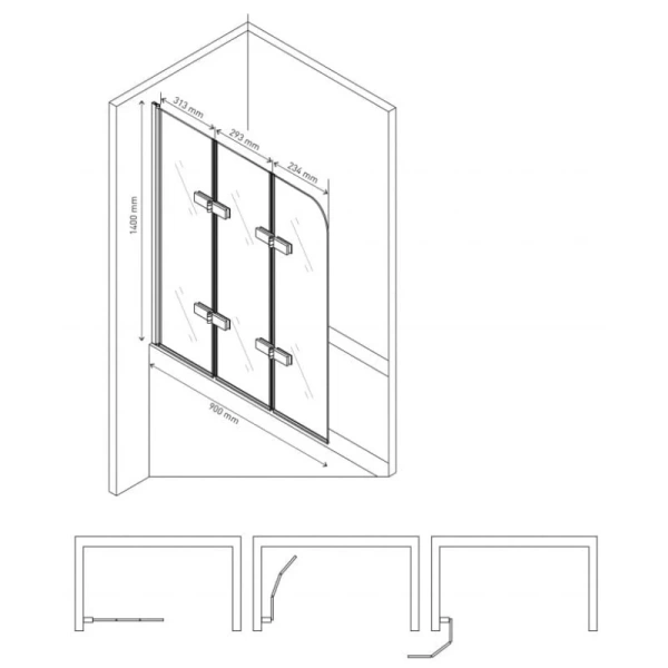 шторка на ванну berges city 2.0 90 062013 профиль хром, стекло прозрачное