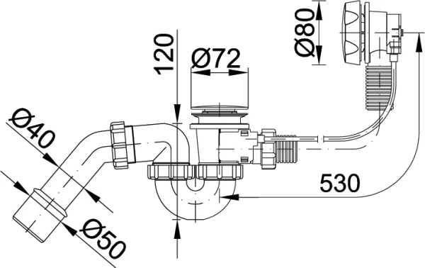 слив-перелив styron sty-536-a-f 50 мм, полуавтомат, белый