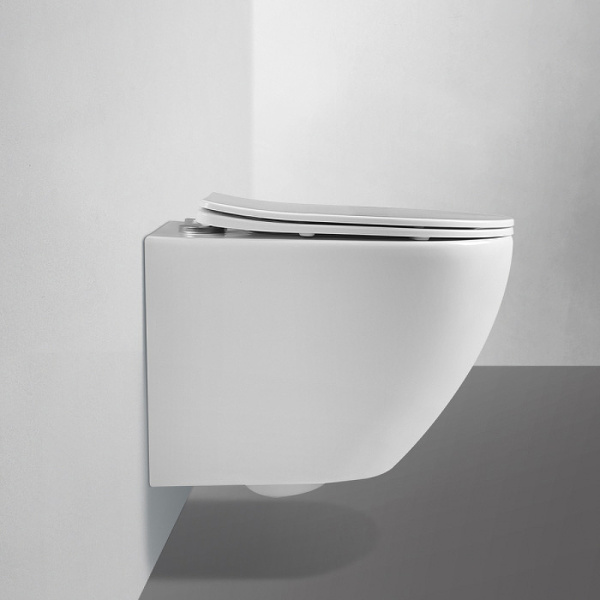 унитаз подвесной abber bequem ac1100 безободковый, с сиденьем микролифт, цвет белый