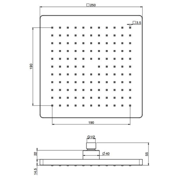 верхний душ fima|carlo frattini soffioni f2987/2ns 25х25 см, чёрный матовый