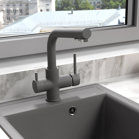 смеситель для кухни lemark comfort lm3061pgs серый шелк