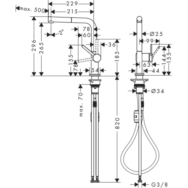 смеситель для кухни hansgrohe talis m54 72808670, черный матовый