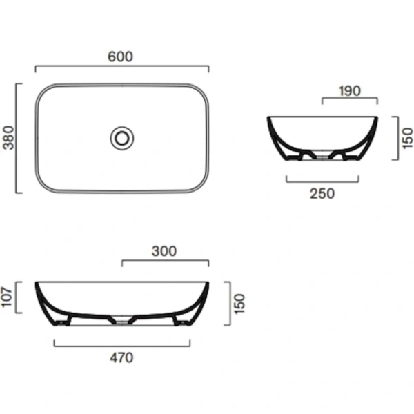 раковина-чаша catalano green 0422610001 60x38 см, накладная, белый глянец