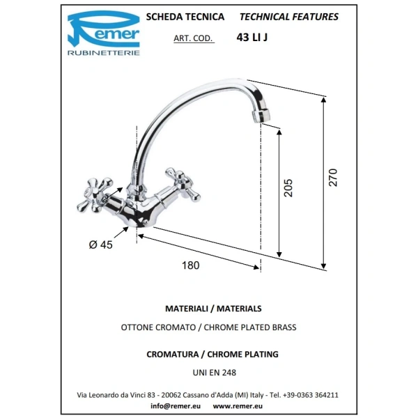 смеситель для кухни remer liberty 43lijce