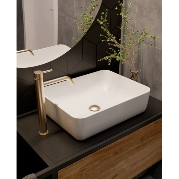 смеситель для раковины aquame siena aqm6214bg без донного клапана, золотой матовый